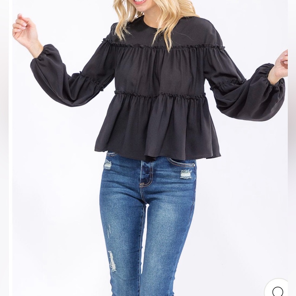 Black Ruffled Women's Top